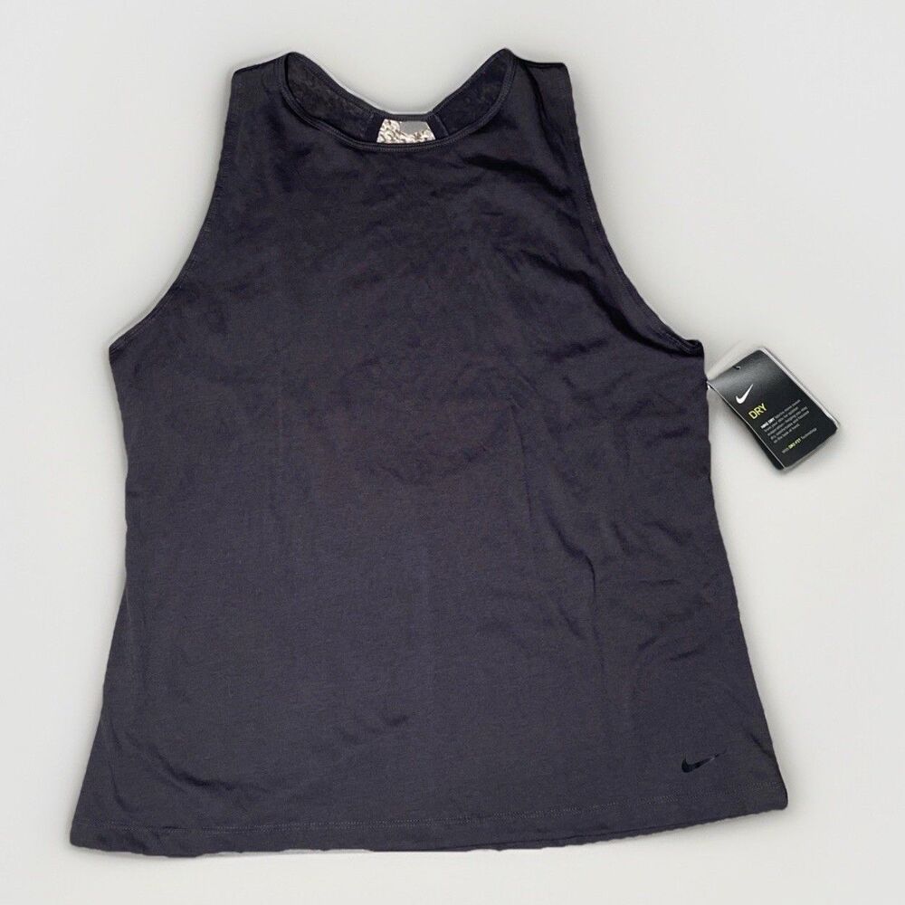 Nike Dri-Fit Sleeveless Shirt Women's‎ L Gray New W/ Tags Mesh Open Back Train